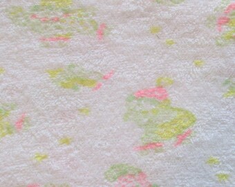 green, pink and yellow novelty juvenile print vintage cotton terry cloth knit fabric -- 38 wide by 1 1/8 yard