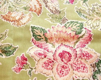 pretty green floral vintage cotton home decor fabric -- 45 wide by 1 7/8 yard