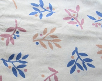 navy and tan on off white floral print vintage cotton fabric -- 44 wide by 22 inches