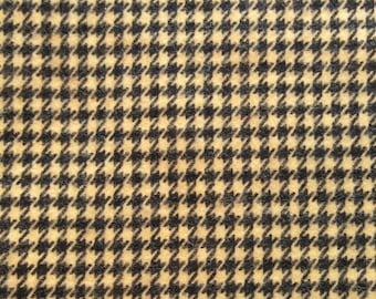 yellow and black houndstooth print vintage cotton flannel fabric -- 32 wide by 30 inches long