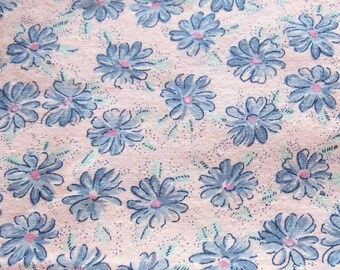 blue daisies on pink floral print vintage cotton fabric  -- 43 wide by 1 7/8 yard