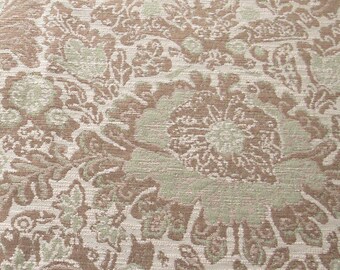 tan, cream and green jaquard vintage cotton home decor fabric -- 58 wide by 3 1/2 yards