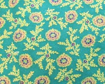 green and gold floral print vintage cotton flannel fabric -- 46 wide by 1 yard