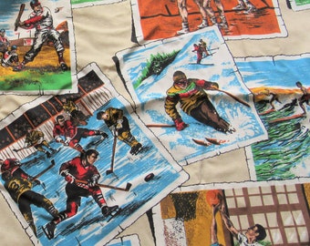sports novelty print vintage cotton home decor fabric -- 50 wide by 1 3/8 yard