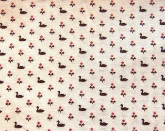 tiny brown geese on an off white ground vintage cotton fabric -- 43 wide by 35 inches long