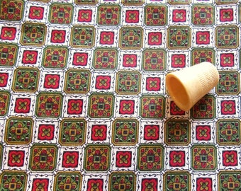 rust and green geometric floral vintage cotton fabric -- 36 wide by the yard