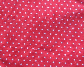 tiny white polka dots on bright red vintage cotton fabric -- 44 wide by 5/8 yard