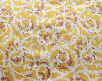 yellow and tan abstract print vintage cotton fabric -- 34 wide by 4 yards