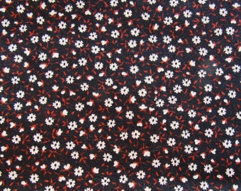 tiny white and tan flowers on dark brown floral print vintage cotton fabric -- 43 wide by 2 1/2 yards