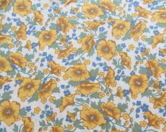 yellow, blue and green floral print vintage cotton fabric -- 44 wide by 1/2 yard