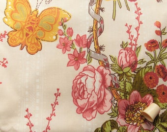 pink floral vintage cotton home decor fabric -- 52 wide by the yard