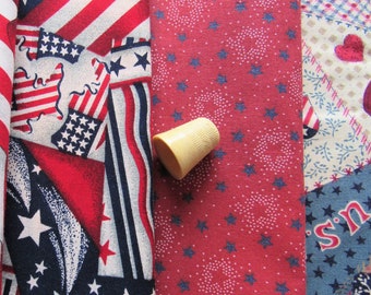 lot of 4 red, white and navy stars and stripes repro and vintage prints cotton fabric