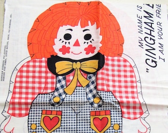 gingham boy doll vintage cotton fabric craft panel