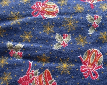 christmas novelty print vintage cotton flannel fabric -- 40 wide by 1 1/2 yards