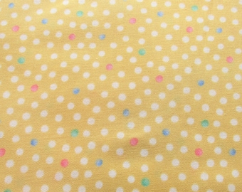 bright yellow polka dot print vintage cotton fabric -- 43 wide by 1 yard
