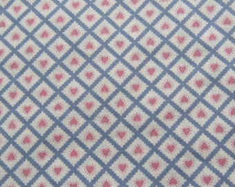 pink hearts print vintage cotton fabric -- 42 wide by 3/4 yard