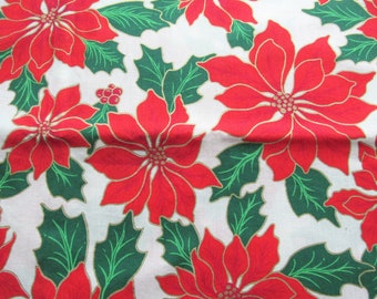 red pointsettia christmas print cotton blend fabric -- 60 wide by 2 yards