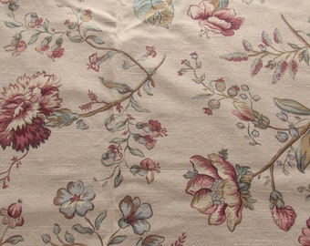 tan floral print vintage cotton home decor fabric -- 52 wide by 2 1/2 yards