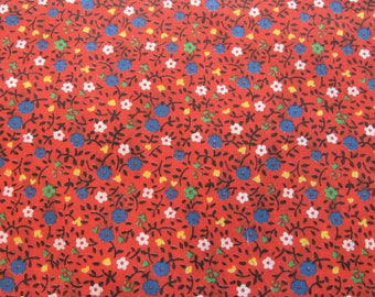 bright red floral print vintage cotton blend fabric -- 44/45 wide by 5/8 yard