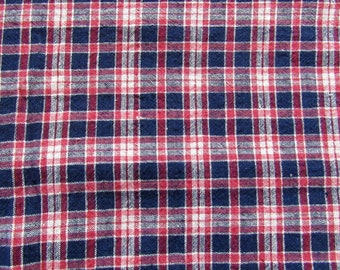 red and navy plaid cotton blend fabric -- 42 wide by 2 5/8 yards