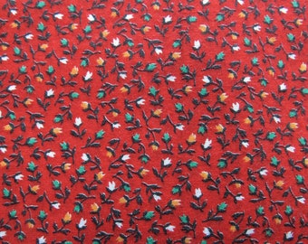 tiny flowers on a bright red ground vintage cotton fabric -- 42 wide by 7/8 yard