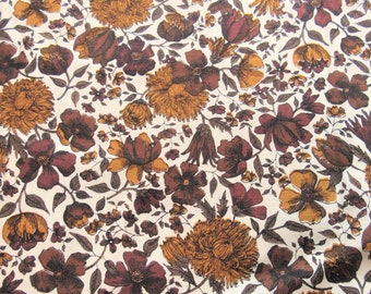 mcm tan and brown floral print vintage cotton fabric -- 43 wide by 2 1/8 yards