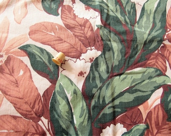 brown and green tropical floral print vintage cotton curtain panel