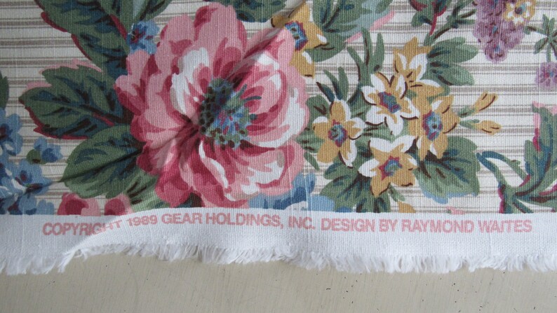 floral bouquets on ticking stripe print vintage cotton home decor fabric 58 wide by the yard image 3