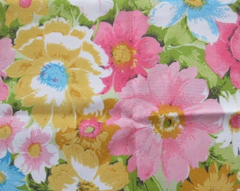 bright floral print vintage cotton blend fabric -- 27 wide by the 1 2/3 yard