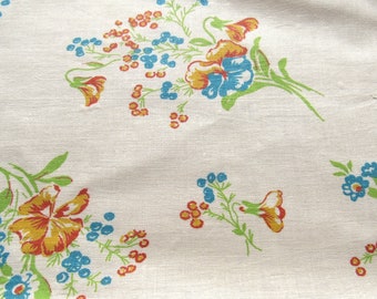 vintage blue, yellow and orange floral print FULL feed sack fabric