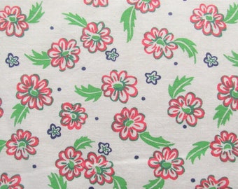 Tissu vintage FULL avec des fleurs rouges et des pois bleu marine