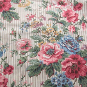 floral bouquets on ticking stripe print vintage cotton home decor fabric 58 wide by the yard image 4