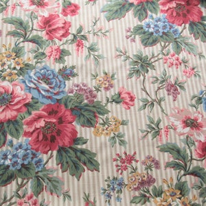 floral bouquets on ticking stripe print vintage cotton home decor fabric 58 wide by the yard image 2