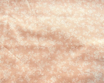 white on light peach floral print vintage cotton fabric  -- 44/45 wide by 2 yards