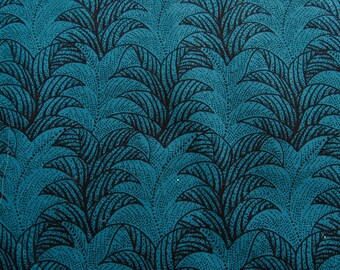 circa 1980/90 black on deep teal blue print vintage cotton fabric -- 44/45 wide by 1 yard