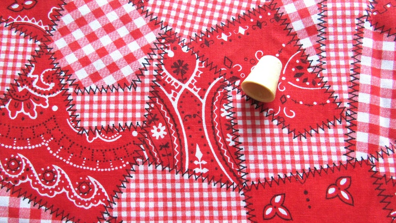 red bandana print vintage cotton fabric 43 wide by 2 yards image 2