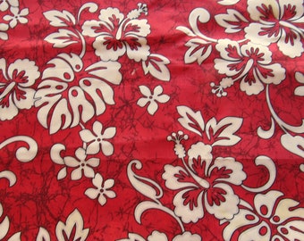 tela vintage de algodón/poliéster con estampado tropical rojo - 45 de ancho por 2 yardas