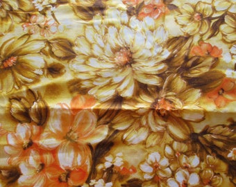 orange, gold and tan floral print vintage cotton blend fabric -- 44 wide by 2 1/3 yards