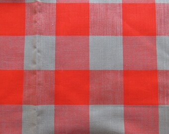 red and gray check vintage cotton fabric -- 35 wide by 2 yards plus