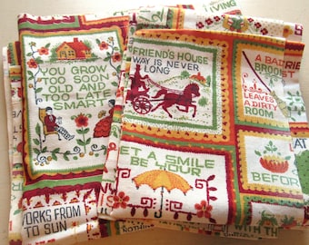 pair of sampler novelty print vintage cotton home decor fabric panels