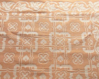 apricot swiss jaquard vintage linen fabric for tablecloth -- 52 inches wide by 90 inches long