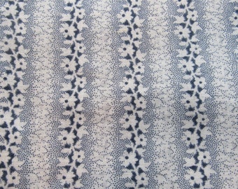 navy floral stripe print vintage cotton batiste fabric -- 23 1/2 wide by 1 yard