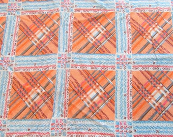 orange and blue geometric print vintage cotton fabric -- 51 wide by 3 yards