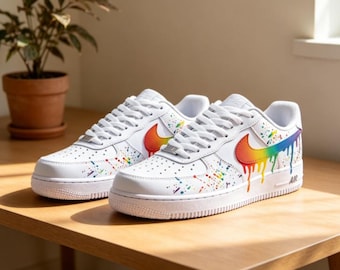 Zapatillas AF1 Low personalizadas pintadas a mano, zapatos con diseño de arcoíris y orgullo gay, zapatillas coloridas únicas hechas a mano.