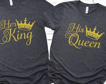 Her King His Queen Matching Couple T-Shirts, Anniversary Wedding Gift