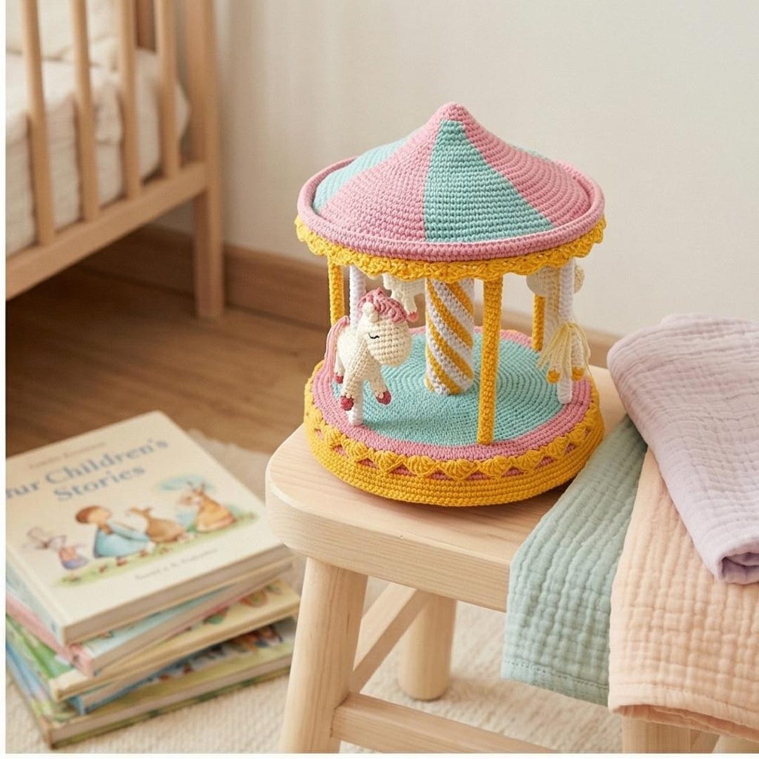 Crochet Carousel, Amigurumi Carousel With Ponies, Crochet Baby Mobile ...