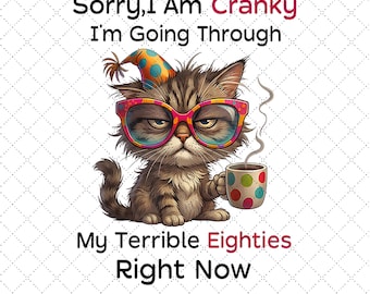 Cranky Cat Terrible Eighties PNG, Retro 80s Design, Instant Download