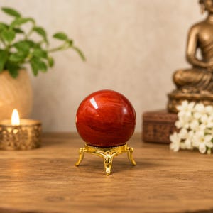 Röd jaspis kristallkula 5 cm | Naturlig kristallkula för meditation, reiki, heminredning, vastu, feng shui och andlig gåva