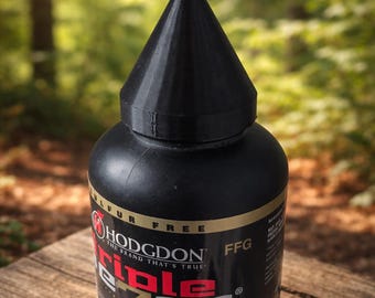 Muzzleloader black powder funnel lid with threaded cap