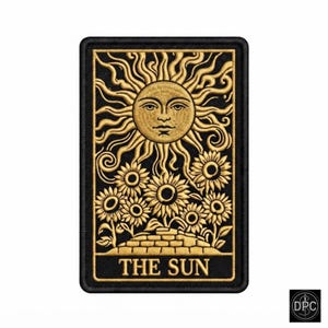 The Sun Tarot Card Patch, Embroidered Sunflowers, Witchy Badge (Iron-On)